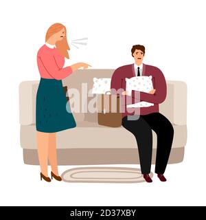 Woman screaming at man. Domestic violence, abusing vector concept. Man and woman, conflict yell adult, couple of family illustration Stock Vector