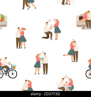 Seamless pattter happy love couple vector illustration. Dating and leisure, girlfriend and boyfriend rest day Stock Vector