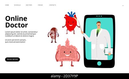 Online doctor landing page. Internet medical consultation vector web banner template Stock Vector