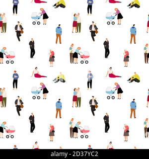 Cartoon people pattern. Family with kind and businessmen in different poses vector background. Stock Vector