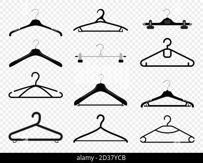 Premium Vector  Hanger silhouettes. hangers clothes fashion equipment  isolated on transparent, retail boutique or wardrobe house hang out metal  racks with hooks for coat and dress, pants and shirt, vector