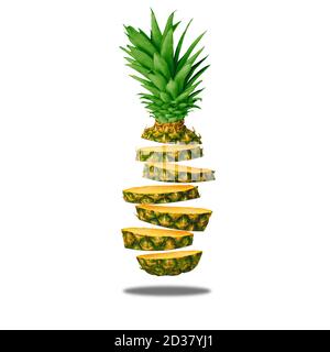 Clean and isolate pineapple levitating on a white background. High resolution image. Health concept and healthy food on levitation Stock Photo