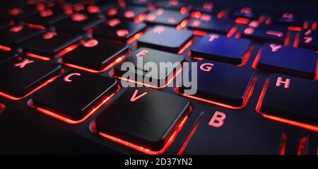 Black Keyboard with red light. Stock Photo