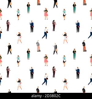 Business people pattern. Vector youthful happy women and smiling faces men seamless illustration, youths persons white background Stock Vector