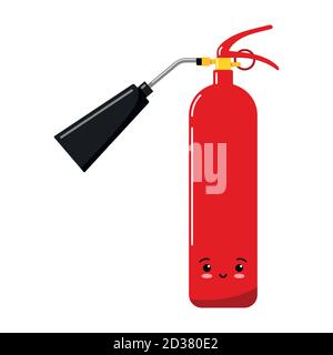 Red fire extinguisher with nozzle emoticon icon isolated on a white background. Stock Vector