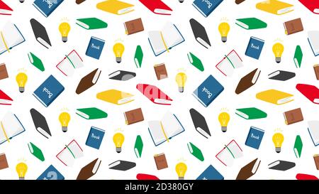 Books seamless pattern. Vector books and light bulbs seamless texture. Reading background Stock Vector