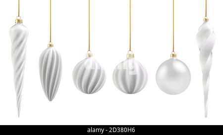 Christmas ball in realistic style on white background. White vertical spiral. Vector illustration. Stock Vector