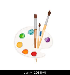 Palette icon. Vector paint brushes, palette with color paint strokes isolated on white background Stock Vector