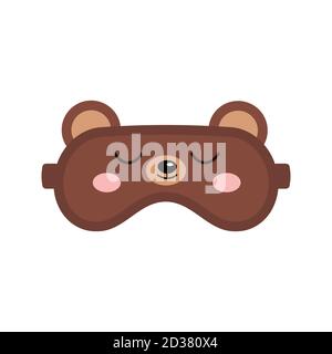 Sleep mask with cute bear face icon. Eye protection wear accessory - animal bear head with ears. Stock Vector