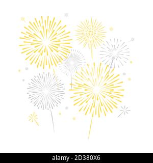 Golden silver fireworks. Festive, victory, celebrating vector background. Firework isolated on white backdrop Stock Vector