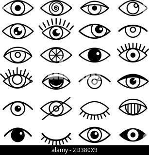Outline eye icons. Open and closed eyes images, sleeping eye shapes with eyelash, vector supervision and searching signs Stock Vector