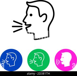 Man talk control. Speak out icon concept, vector lines speaking symbol, linear man voice or speech person sign, talking dictator face website button Stock Vector