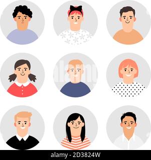 Kids faces avatars. Vector children face icons, simple profile illustration portraits collection, circle school pupils or students characters for infographics Stock Vector
