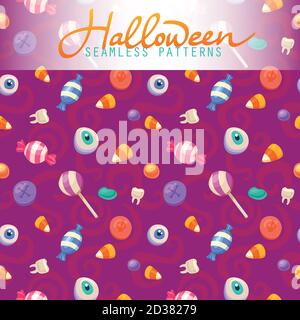 Halloween seamless patterns. Vector halloween background. Flat style.  Stock Vector