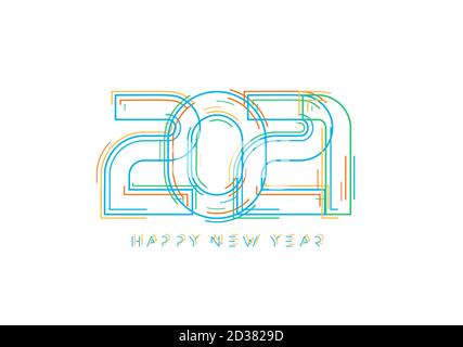 2021 Happy New Year card for seasonal holidays flyer, greetings and invitations cards, congratulation banner. Line art cyber sci-fi style logo, design Stock Vector