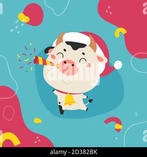 Christmas design template with cute ox Stock Vector