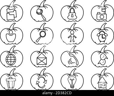 User interface vegetables icons set with transparent halloween and thanksgiving pumpkins Stock Vector