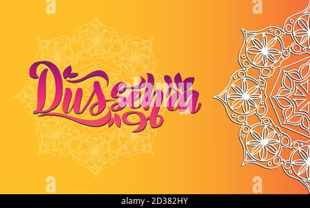 Happy Dussehra festival card on paper color Background. Stock Vector