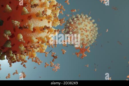 Human antibodies (igG and igM) attacking a Corona virus (SARS-CoV-2, Covid 19). An accurate model based on scientific structural data from the PDB. Stock Photo