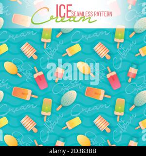 Ice cream seamless pattern. Ice cream texture with sweet desserts. Vector Ice cream background Stock Vector