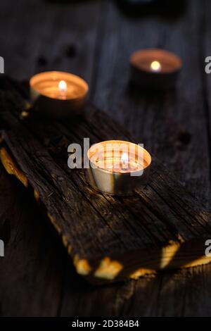 Three candles in a relaxing atmosphere Stock Photo