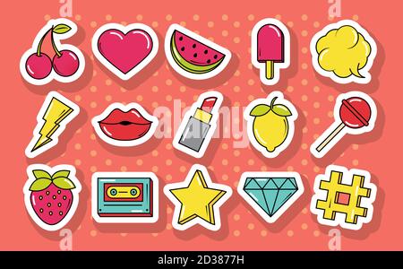 Cute Vector Patches Icons In Circle Design Stock Illustration