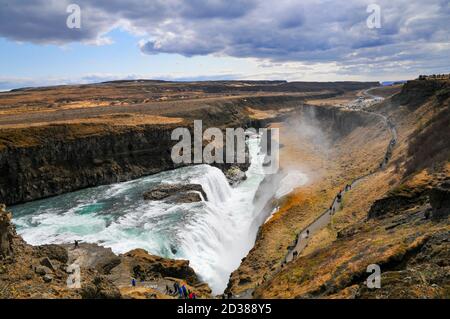 Iceland's lower Gullfoss waterfall cascading into the gorge Stock Photo