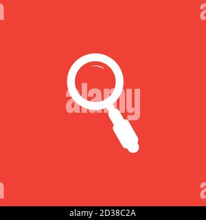 Magnifying Glass Icon On Red Background. Red Flat Style Vector Illustration. Stock Vector