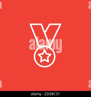 Medal Line Icon On Red Background. Red Flat Style Vector Illustration. Stock Vector