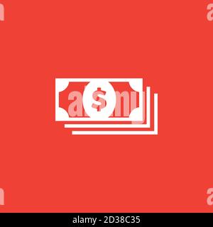 Money Icon On Red Background. Red Flat Style Vector Illustration. Stock Vector