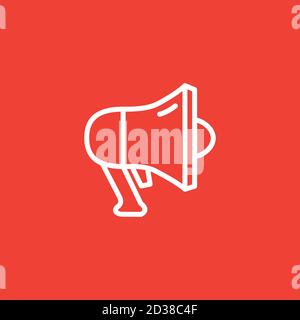 Megaphone Line Icon On Red Background. Red Flat Style Vector Illustration. Stock Vector