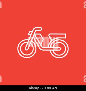 Motorcycle Line Icon On Red Background. Red Flat Style Vector Illustration. Stock Vector
