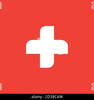 Medical Cross Icon On Red Background. Red Flat Style Vector Illustration. Stock Vector