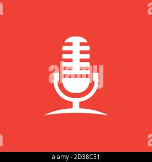 Microphone Icon On Red Background. Red Flat Style Vector Illustration. Stock Vector