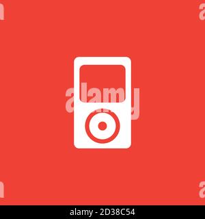 Music Player Icon On Red Background. Red Flat Style Vector Illustration. Stock Vector