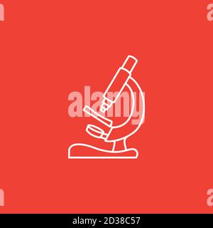 Microscope Line Icon On Red Background. Red Flat Style Vector Illustration. Stock Vector