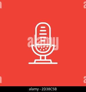 Microphone Line Icon On Red Background. Red Flat Style Vector Illustration. Stock Vector