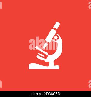 Microscope Icon On Red Background. Red Flat Style Vector Illustration. Stock Vector