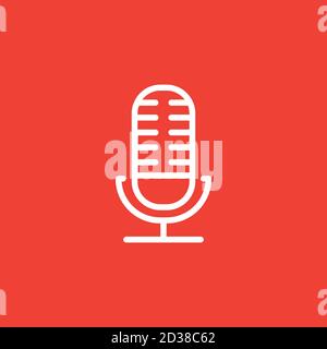 Microphone Line Icon On Red Background. Red Flat Style Vector Illustration. Stock Vector