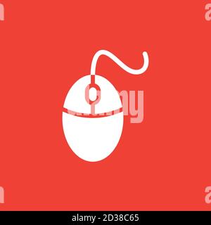 Mouse Icon On Red Background. Red Flat Style Vector Illustration. Stock Vector