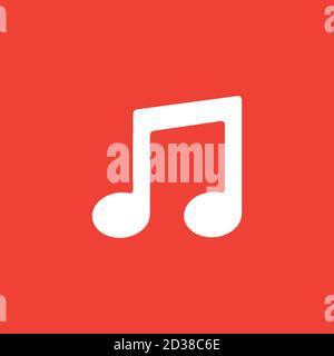 Music Note Icon On Red Background. Red Flat Style Vector Illustration. Stock Vector