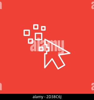 Mouse Cursor Line Icon On Red Background. Red Flat Style Vector Illustration. Stock Vector