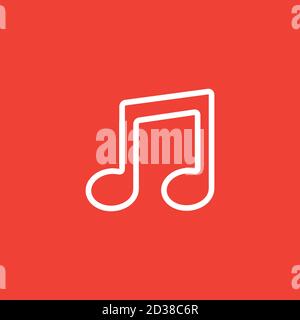 Music Note Line Icon On Red Background. Red Flat Style Vector Illustration. Stock Vector