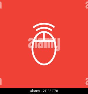Wifi Mouse Line Icon On Red Background. Red Flat Style Vector Illustration. Stock Vector
