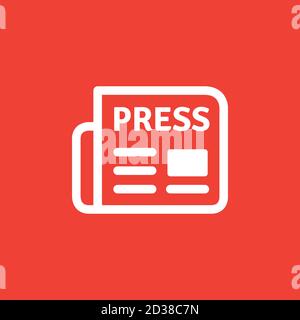 Newspaper Icon On Red Background. Red Flat Style Vector Illustration. Stock Vector