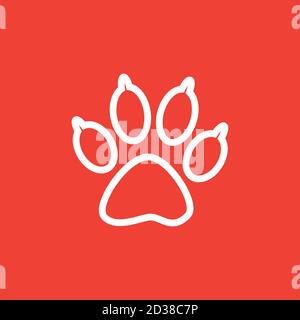Paw Line Icon On Red Background. Red Flat Style Vector Illustration. Stock Vector
