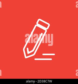 Pencil Line Icon On Red Background. Red Flat Style Vector Illustration. Stock Vector