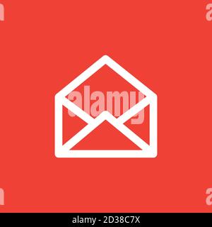 Open E-mail Line Icon On Red Background. Red Flat Style Vector Illustration. Stock Vector