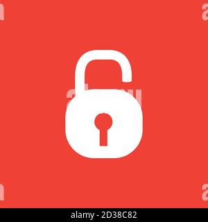Open Lock Icon On Red Background. Red Flat Style Vector Illustration. Stock Vector