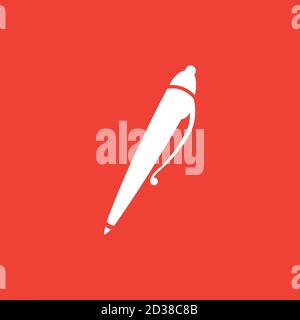 Pen Icon On Red Background. Red Flat Style Vector Illustration. Stock Vector